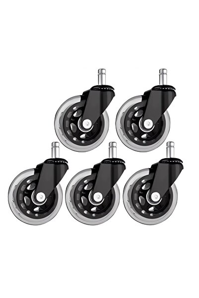 MACVI ® 5 Roți din silicon pentru scaun de birou, tijă de 11 mm, silențioase, pentru protecție a podelei, 75 mm, negre.