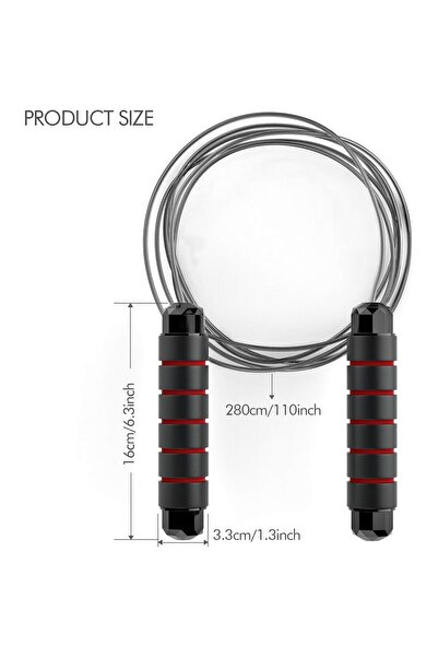 MACVI ® Adjustable Jump Rope, 3m steel PVC cable, ergonomic foam handles, ball bearings, red.