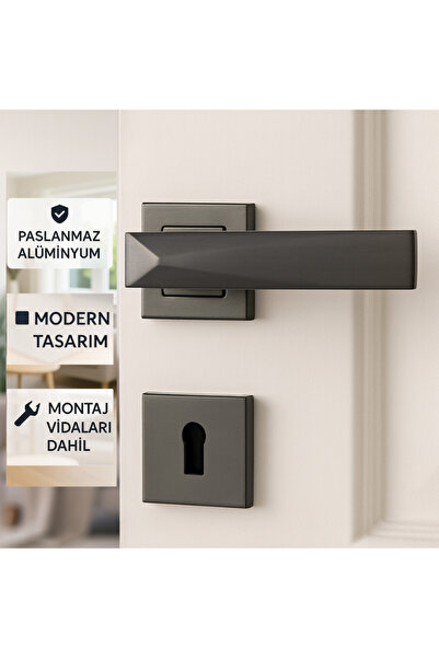 Merkezoğlu Yıldız Kare Rozetli Mat Antrasit Oda Kapı Kolu - Alüminyum Tasarım