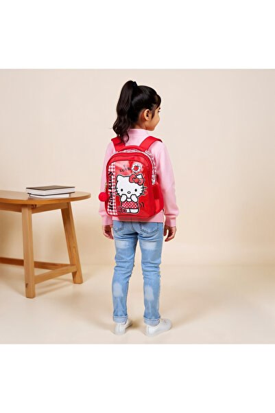 Hello Kitty Printed Backpack with Adjustable Straps and Zip Closure - 16 inches