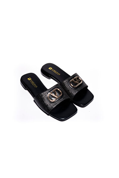 Amigo Black Women's Open Toe Slipper for Outdoor and Home Use