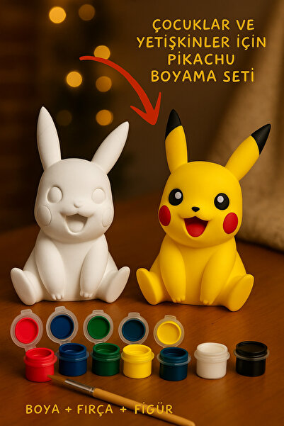 hatish Pikachu Figür Boyama Seti – 3D Baskı, Fırça ve Boyalar Dahil, Çocuk ve...