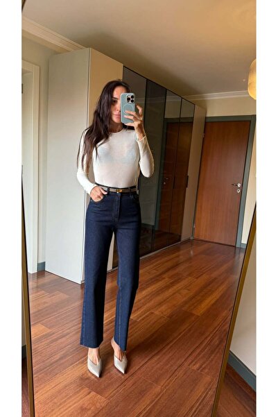 BOLESA GİYİM Lacivert Yıkamalı Düz Kesim Jean Pantolon