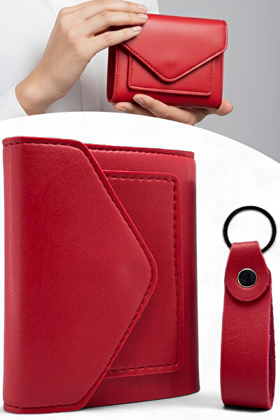 EVVELİ Kadın Deri Küçük Cüzdan Fermuarlı Kağıt Para Bölmeli ve Anahtarlık Hed...