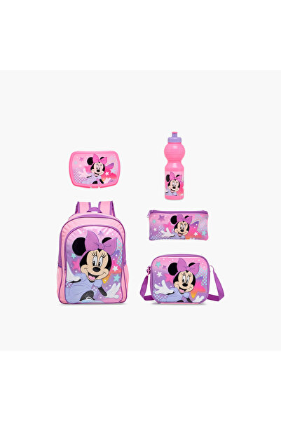 Disney Minnie 5-Piece School Backpack Set for Girls 5-8 Years with Lunch Bag and Pencil Pouch