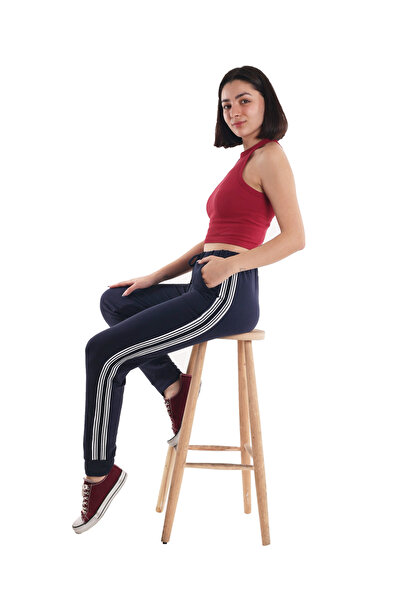 ASN concept Women's Navy Blue High Waist Striped Sweatpants (with Plus Size Option)