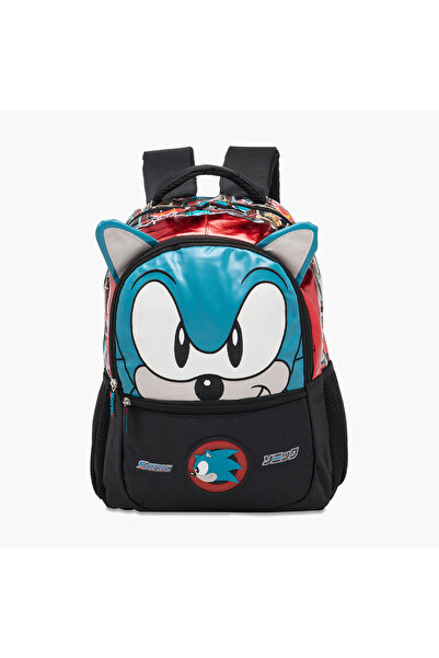 Sonic the Hedgehog Print Backpack with Adjustable Shoulder Straps - 16 inches