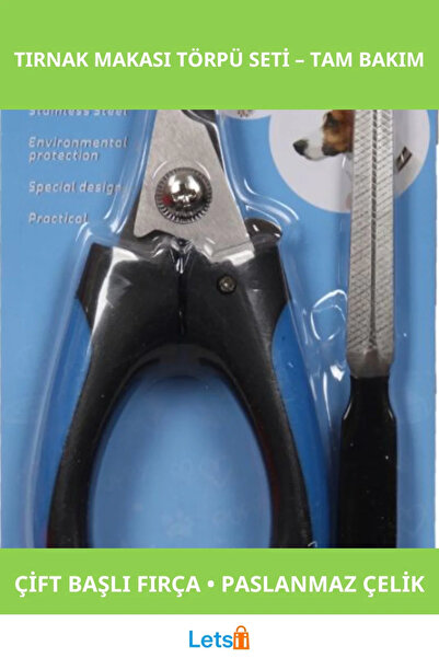 Letsii مجموعة مقص أظافر ومبرد للقطط والكلاب من الفولاذ المقاوم للصدأ