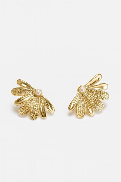 uğurlu dükkan Gold Pearl Stone Flower Earrings