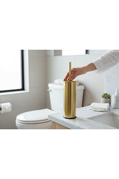 İSAOĞLU YAPI Matte Gold Toilet Brush Matte Gold Bathroom Toilet Brush Holder Stainless Steel