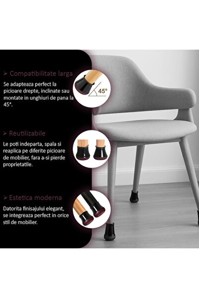 NEXTLY Chair/Furniture Leg Protectors, Silicone-Felt, Scratch/Noise-Proof, 16-Pack, Black-Maroon