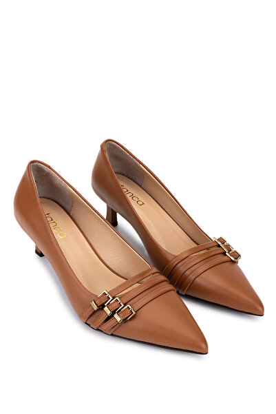 Tamer Tanca Women's Genuine Leather Tan Leather Heeled Shoes
