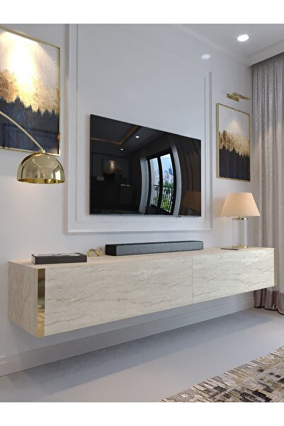 lullaby furniture KARNAVAL DUVARA MONTE TV ÜNİTESİ - GDM-1003-8 TRAVERTEN GOLD