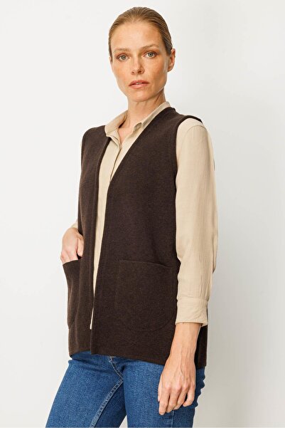 Desen Triko Жіночий V-подібний комір, сталева в'язка, вовняний жилет для мами, темно-коричневий
