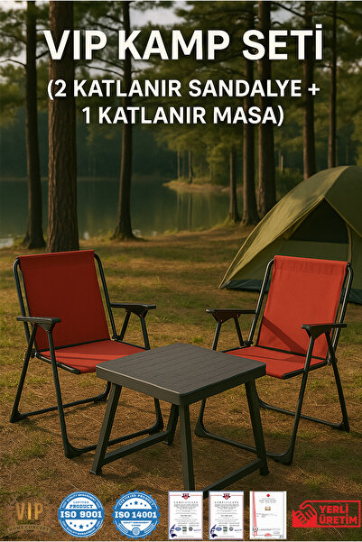 Vip Home Concept Market Ürünleri 2 Adet Kamp Sandalyesi KIRMIZI VİP Katlanır ...