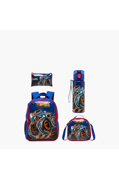 HOT WHEELS 5-Piece Monster Truck Print Backpack Set - 16 inches