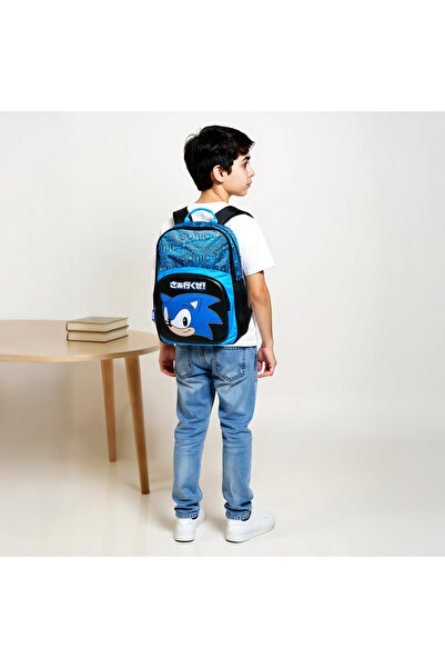 Sonic Printed Backpack with Adjustable Straps and Zip Closure - 18 inches