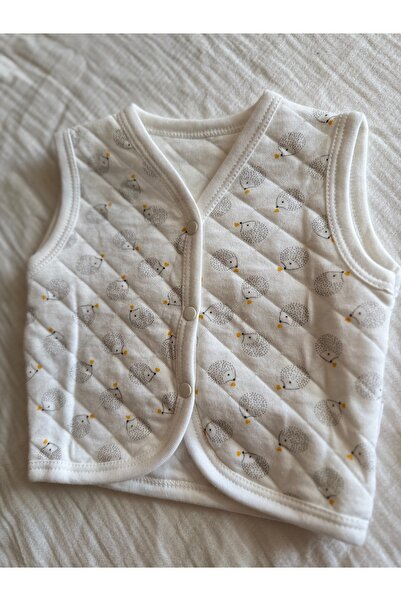 Nayinom Kirpi Desenli Beyaz Yelek