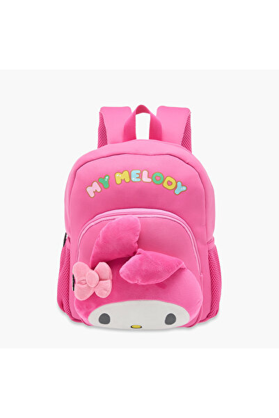 MY MELODY حقيبة ظهر سانريو مزينة بأشرطة قابلة للتعديل وسحاب للإغلاق - 14 بوصة