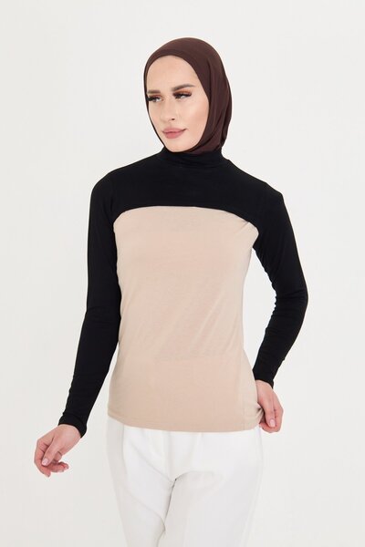 HÜRREM BONE Black Hijab Turtleneck Neck Collar Sleeveless Viscose Plain 1025_01