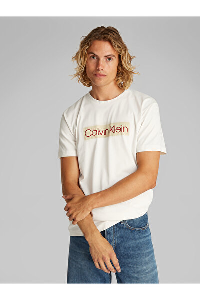 Calvin Klein Men Tofu Label Print Crew Neck T-Shirt