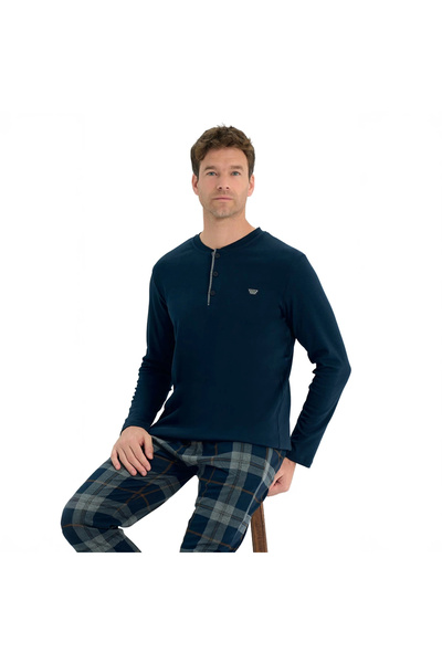 Over Sleep by Poleren Over Sleep 2231 Erkek Kışlık Interlok Pijama Takım