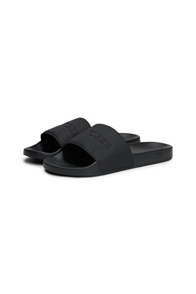 Tommy Hilfiger Men Black Tumble Logo Detail Open-Toe Pool Slides