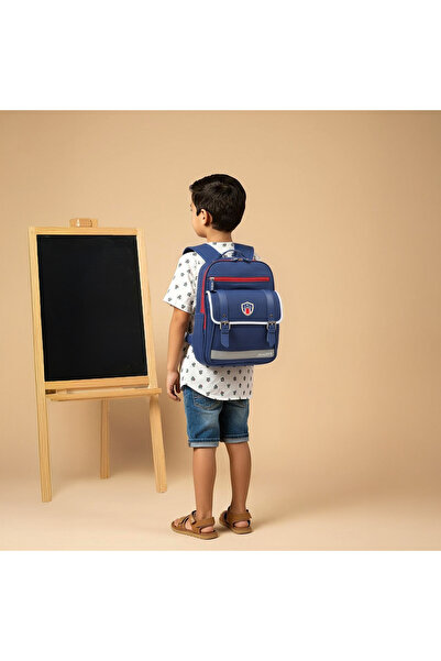 Juniors Logo Detail Backpack with Adjustable Straps and Zip Closure - 15 inches