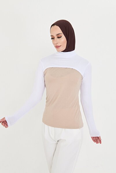 HÜRREM BONE White Hijab Turtleneck Neck Collar Sleeveless Viscose Plain 1025_42