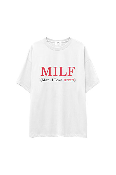 The Lucid Lab MILF / Man I Love Ferrari Oversize Tişört - Beyaz