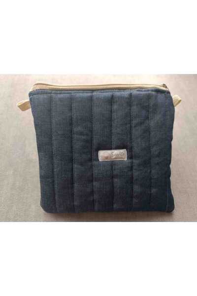 Handmade Kot Kumaş Saten Astarlı Makyaj Çantası/Kalemlik - Elyaf Dolgulu