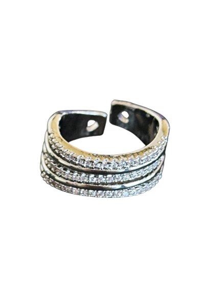 TAKIŞTIR Silver Color Stone Detailed Adjustable Steel Ring