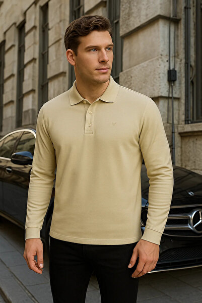 Maccali Ανδρικό μπλουζάκι με μακρυμάνικο μπλουζάκι με λαιμόκοψη σε μπεζ χρώμα