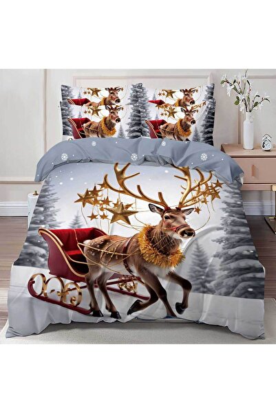 Patul Lenjerie de pat Craciun, Bumbac Finet, Pat Dublu, 2 Persoane, 6 Piese