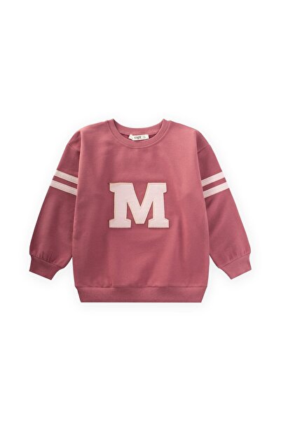 Cigit Appliqued Sweatshirt 3-9 Years Dried Rose