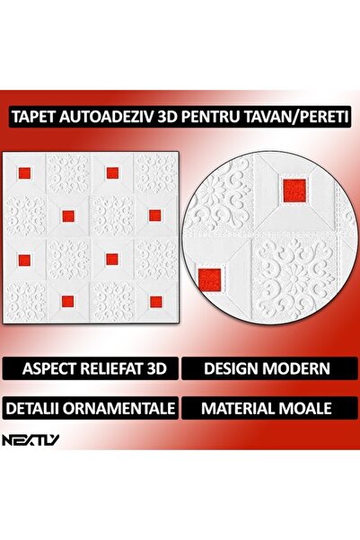 NEXTLY Panouri de tapet 3D autoadezive impermeabile, pachet de 30, acoperire 14,7 mp, design modern alb-roșu