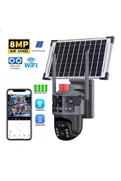 LITECH Cameră wireless 4K Ultra HD cu panou solar, vedere nocturnă IR, detectare mișcare, bidirecțională Audi