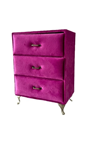 velve Suport pentru bijuterii în formă de mobilă, Dulap cu 3 sertare, Fuchsia...