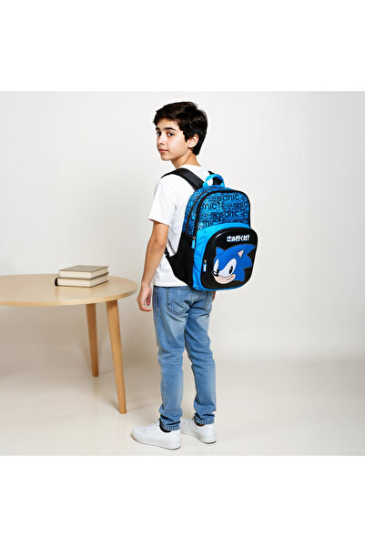 Sonic Printed Backpack with Adjustable Straps and Zip Closure - 18 inches