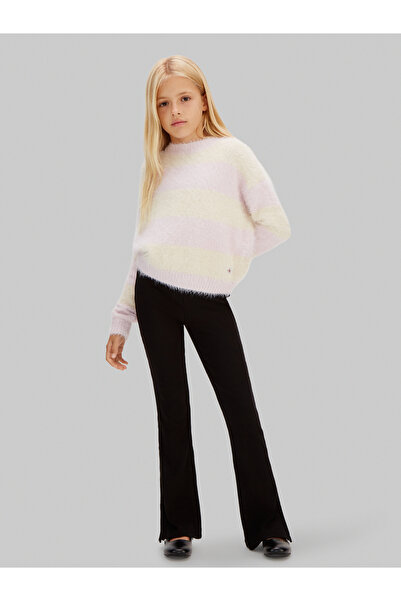 Calvin Klein Girls Black Flared Ribbed Logo Pant