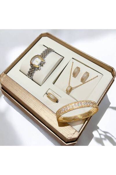 GLAMORA ساعة نسائية ضد الماء مع طقم زركون وعلبة فخمة