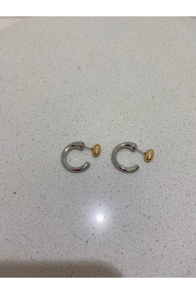 Jh Jewelery Altın renk detaylı gümüş renk minimal oval küpe