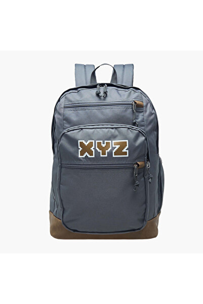 XYZ حقيبة ظهر مطبوعة بشعار مع أحزمة قابلة للتعديل وسحاب للإغلاق - 18 بوصة