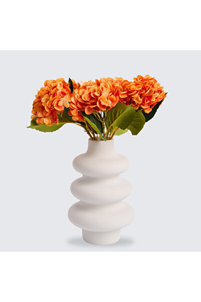 Artificiale Rolio Buchet 1, 3 sau 5 Fire Hortensii Artificiale - Variatii de Culoare, 47 cm - Portocaliu, 1 Fir