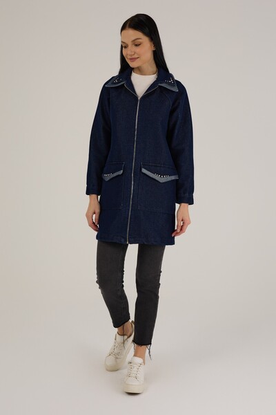 Jupe Kadın Kendinden Simli Taş Detaylı Denim Kap 9275