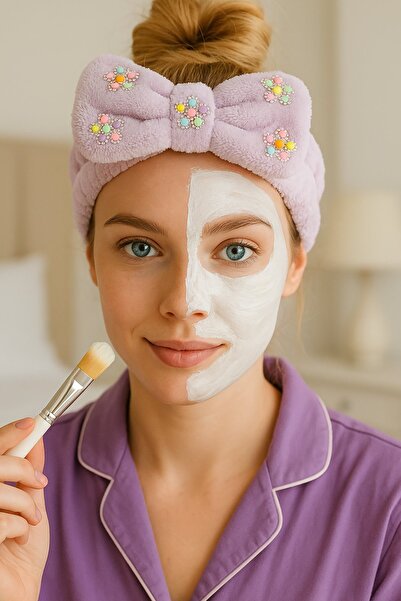 TAKIŞTIR Bandă de păr de pluș cu flori de culoare violet