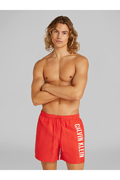 Calvin Klein Men Flaming Chili Medium Drawstring Swim Shorts