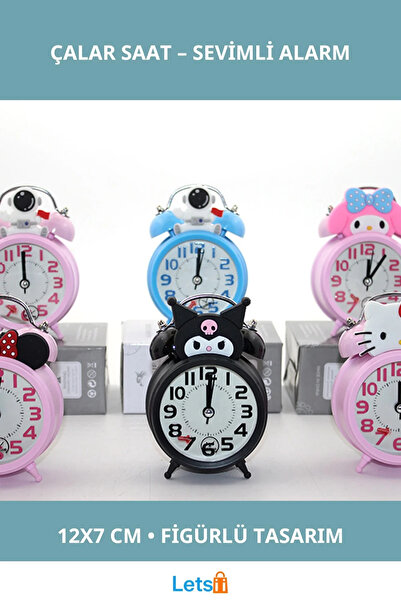 Letsii Figürlü Çalar Saat Kuromi, Hello Kitty, Minnie Mouse Tasarımlı