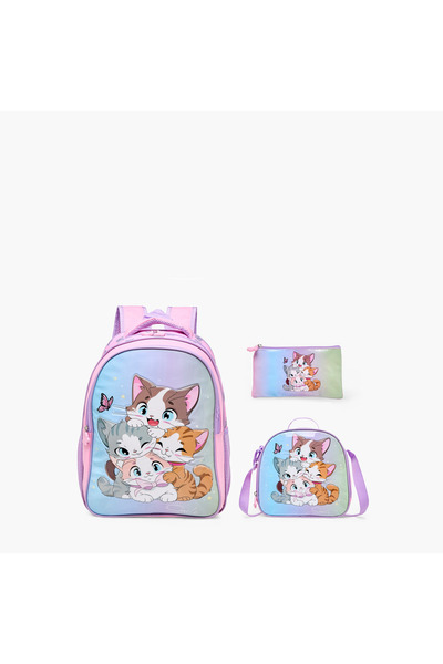 Juniors 3-Piece Cat Print Backpack Set - 16 inches