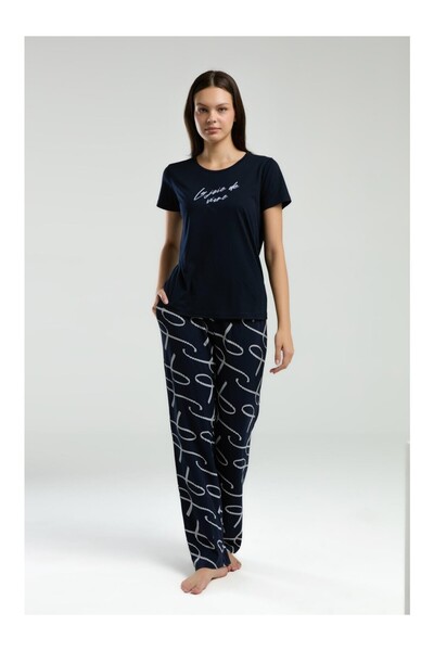 Arnetta Women's Navy Blue Short Sleeve Pajama Set -3232